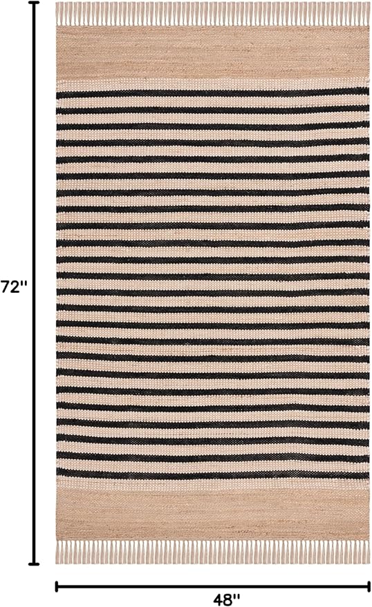 SAFAVIEH Natural Fiber Collection Area Rug - 4' x 6', Natural & Black, Rustic Farmhouse Boho Striped Style, Handmade Jute & Cotton, Ideal for The Living Room, Bedroom, Dining Room (NFB325Z-4)