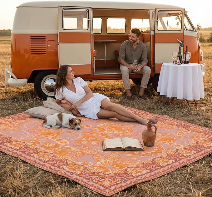 Boho Picnic Blankets 80''x 80'' Extra Large Beach Blanket Waterproof Sandproof Foldable Machine Washable Vintage Grass Lawn Park Mat for Family Camping Party Music Festival