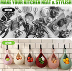 Honeydak 6 Pack Boho Hanging Wall Baskets for Kitchen Teardrop Hanging Fruit Vegetable Baskets with 6 Hooks, Home Onion Net for Fruits Vegetable Potato Storage, 6 Sizes(Colorful)