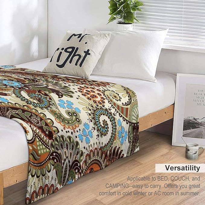 Vintage Bohemian Throw Blanket Indian Mandala Colorful Pattern Blanket for Sofa Bed Couch Chair Or Dorm 70"x80"