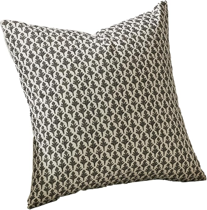 Floral Pillow Covers 20x20 Pillow Cover Block Print Couch Pillows for Living Room Decorative Neutral Accent Throw Pillow Covers, 1PC, Charcoal Black