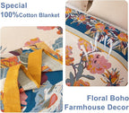 Boho Throw Blanket - 100% Cotton Soft Throw Blanket for Bed, 60"x80" Reversible Breathable Lightweight Spring Blankets, All Seasons Farmhouse Decor Floral Plant Butterfly Throw Quilt