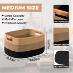 danpinera Large Blanket Basket for Living Room,72 L Rectangle Toy Storage Basket for Nursery Room, Woven Rope Storage Box with Leather Handle, 22’’*17’’*11.8’’, Gradient Linen