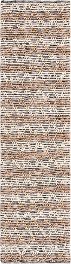 SAFAVIEH Natural Fiber Collection Runner Rug - 2'3" x 8', Natural & Black, Flat Weave Farmhouse Geometric Jute Design, Ideal for High Traffic Areas in Living Room, Bedroom (NF382A)
