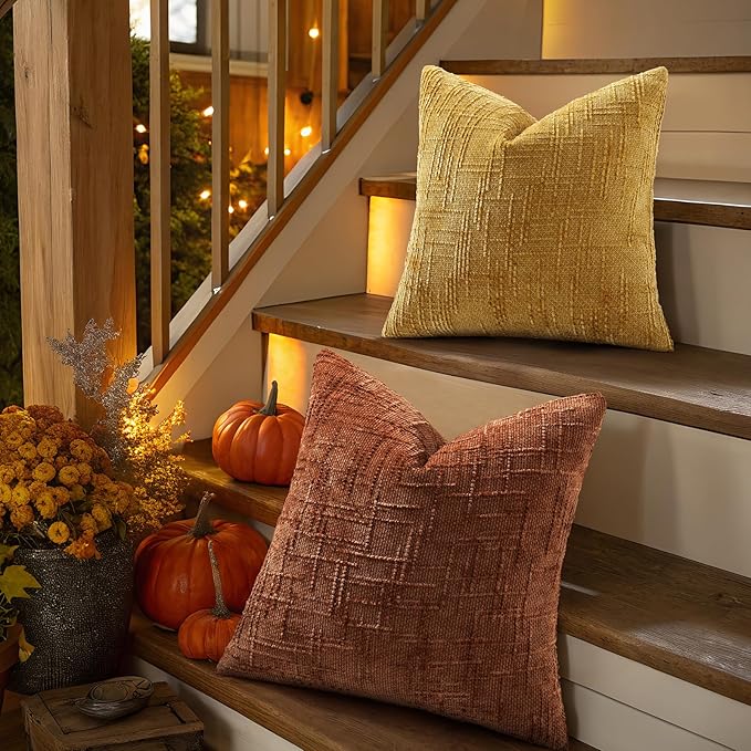 decorUhome Rust Chenille Throw Pillow Covers 16x16 Set of 2 Textured Soft Cozy Slubby Couch Pillow Covers Modern Farmhouse Boho Decorative Pillow Cases for Bed Sofa Living Room