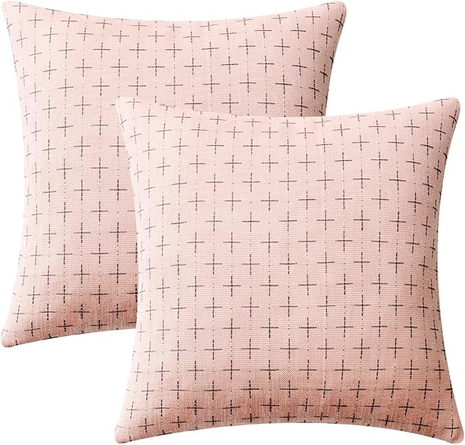 MIULEE Pack of 2 Cute Decorative Burlap Linen Valentine Throw Pillow Covers Farmhouse Pillowcases Modern Rustic Woven Textured Cushion Cover for Sofa Couch Bed 24x24 Inch Pink