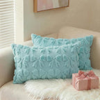 AVOIN colorlife Blue Spring Bow Throw Pillow Covers Set of 2, 12 x 20 Inch Coquette Aesthetic Room Decor Soft Plush Faux Fur Cushion Case for Girls Room
