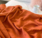 KyraHome Muslin Throw Blankets for Adults, Kid, 50"x60",100% Cotton Plant Dyed, Breathable, Lightweight Gauze Soft Cotton Blanket for Couch, All Season (Terracotta/Rust Orange)