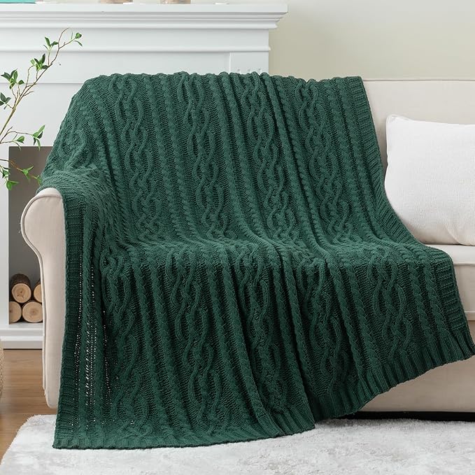 Battilo Christmas Dark Green Throw Blanket for Couch, Woven Chenille Knit Throw Blanket Versatile for Chair, 51 x 67 Inch Super Soft Warm Decorative Textured Blanket for Bed, Sofa and Living Room