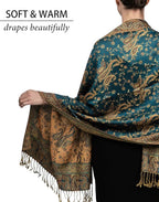 Achillea Reversible Paisley Pashmina Rave Scarf – Exotic Indian Shawls and Wraps for Evening Dresses, Festivals, All Seasons