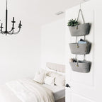 OrganiHaus Grey Wall Hanging Storage Basket | Behind Door Storage | Wall Storage Baskets Over Door | 3 Tier Hanging Basket | Woven Baskets Bathroom Organizer | Wall Hanging Baskets for Organizing