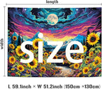 Dermijer Blacklight Moon Sunflower Tapestry Starry Night Mountian UV Reactive Wall Hanging Tapestries Galaxy Space Nature Landscape Tapestry for Home Decor 59.1L x 51.2W