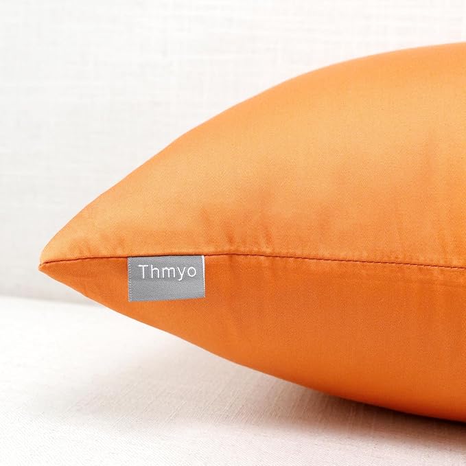 Thmyo 4-Pack 100% Cotton Lumbar Comfortable Solid Decorative Throw Pillow Case Rectangle Cushion Cover Sublimation Blank Pillow Covers Thanksgiving DIY Throw Pillowcase(12x20inch/30x50cm, Fall Orange)