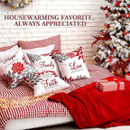 Tatuo 4 Pcs Flower Pillow Covers Square Spring Pillow Cushion Cases 18 x 18 Inch Family Faith Hope Love Words Decorative Summer Winter Cushion Case for Bed Couch Sofa Living Room(Red Series)