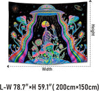 Galoker Blacklight Skeleton Tapestry Neon Mushroom Floral Tapestries UV Reactive Alien UFO Tapestry Galaxy Space Tapestries Wall Hanging for Home Decor(H59.1×W78.7 inches)