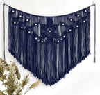 Youngeast Home Decor Leaf Shape Macrame Wall Hanging Woven Tapestry Bedroom Curtain Fringe Garland Banner Living Room Wall Decor Navy 39X31 inches