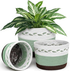 Remerry 3 Pcs 7" 9" 13" Cotton Rope Plant Baskets Indoor with Plastic Liner 3 Colorful Straw Woven Plant Basket Indoor Green Round Wicker Basket for Living Room Floor Potted Pots Decor