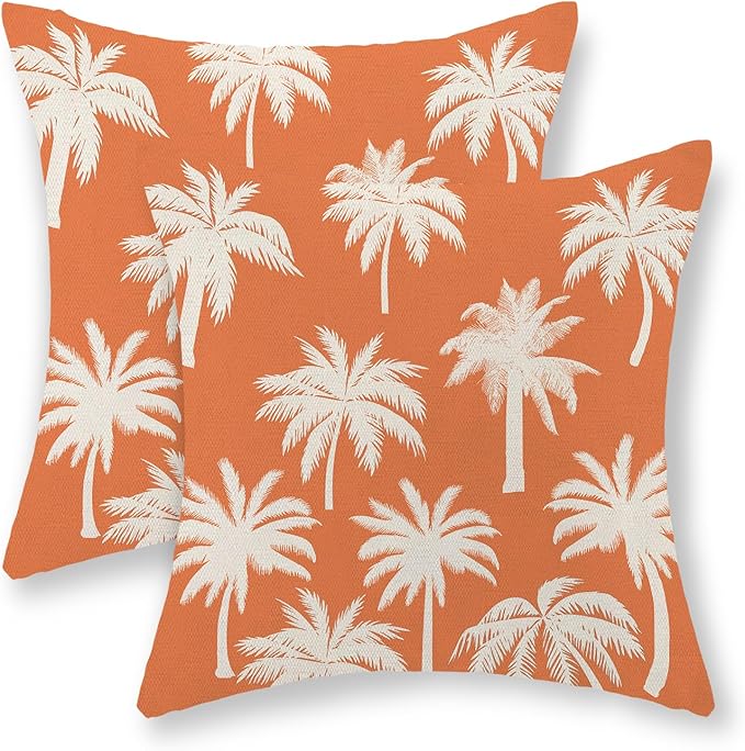 Burnt Orange Palm Tree Pillow Covers 20x20 Inch Set of 2 Vintage Tropical Decorative Pillow Cases Summer Outdoor Cushion Cover Farmhouse Linen Decoration Throw Pillows for Couch Living Room