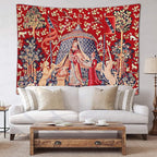 FEASRT European Medieval Royal Tapestry Maiden and Unicorn Tapestry Lady Tapestry, 60x40 Inches Soft Flannelette, for Medieval Art Collection of Decorative Wall Tapestry