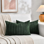 Fancy Homi Set of 4 Green Lumbar Rectangle Decorative Throw Pillow Covers 12x24 Inch for Couch Bed Chair, Aesthetic Boho Room Decor, Soft Fuzzy Thick Corduroy Textured Cushion Case 30x60cm