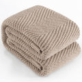 Knitted Throw Blanket 60"X80", Taupe Knit Throws for Bed, Super Soft Boho Chevron Blankets for Couch Sofa Chair Room Decor, Textured Decorative Farmhouse Cozy Lightweight