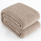 Knitted Throw Blanket 60"X80", Taupe Knit Throws for Bed, Super Soft Boho Chevron Blankets for Couch Sofa Chair Room Decor, Textured Decorative Farmhouse Cozy Lightweight