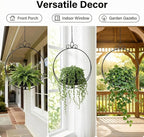 Heavy Duty Metal Hanging Planters for Indoor Plants - Black Plant Hanger with Sturdy Tray & Chains, Modern Boho Wall/Ceiling/Window Mounted Plant Basket (2/S, one Chain Flower Decor)