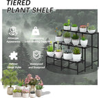 Garden 4 you 3 Tier Split Type Large Metal Plant Stand Stackable, Garden Display Shelf Flower Pot Holder Storage Organizer Rack for Indoor Home Outdoor Patio Balcony Yard( Black,Rectangle)