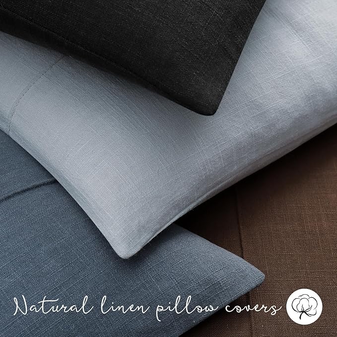 12x20 Pillow Covers Set of 2 Decorative Linen Lumbar Pillow Covers Solid handcrafted Striped Cushion Covers for Bed Soft Modern Farmhouse Neutral Pillowcase for Couch Bedroom Living Room (Sky Blue)