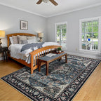 Amearea Vintage Design Navy Blue Area Rugs for Living Room, 4x6 Machine Washable Floral Collection Traditional Bedroom Rug, Low Pile Dinning Room Carpet, No Slip Office Kitchen Home Decor, Navy Blue