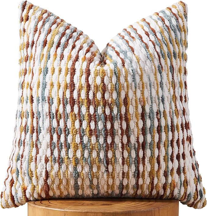 AmHoo Boho Chenille Pillow Cover Decorative Tufted Pillowcase for Couch Bed Sofa Bedroom Living Room Modern 18 x 18-Inch Brown