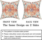 Orange Blue Ethnic Boho Throw Pillow Covers 20x20 Inch Decorative Bohemian Carpet Vintage Rust Coral Floral Pillow Cases Rustic Rug Cushion Covers Farmhouse Home Decor For Sofa Couch Outdoor Set of 2