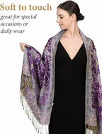Achillea Reversible Paisley Pashmina Rave Scarf – Exotic Indian Shawls and Wraps for Evening Dresses, Festivals, All Seasons