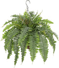 Hollyone 25" Artificial Boston Fern Hanging Basket 31 Leaves Fake Ferns in Rattan Pot Medium Greenery Plants for Outdoors & Indoor Faux Fern Bush Basket Plant Patio Garden Home Decor Dusty Green