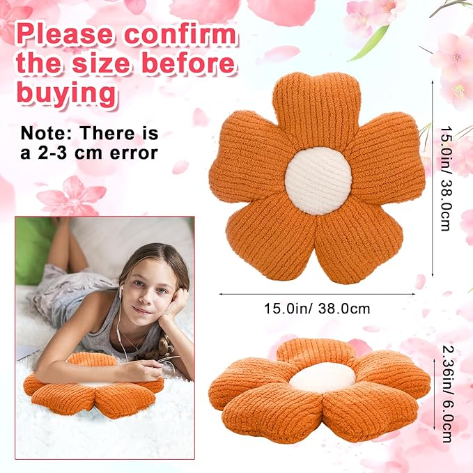 6 Pcs Flower Shaped Pillows Daisy Floor Throw Pillows 15 Inch Flower Seat Cushion for Reading Sofa Couch Bed Decor for Back to School First Day of School(Light Color)