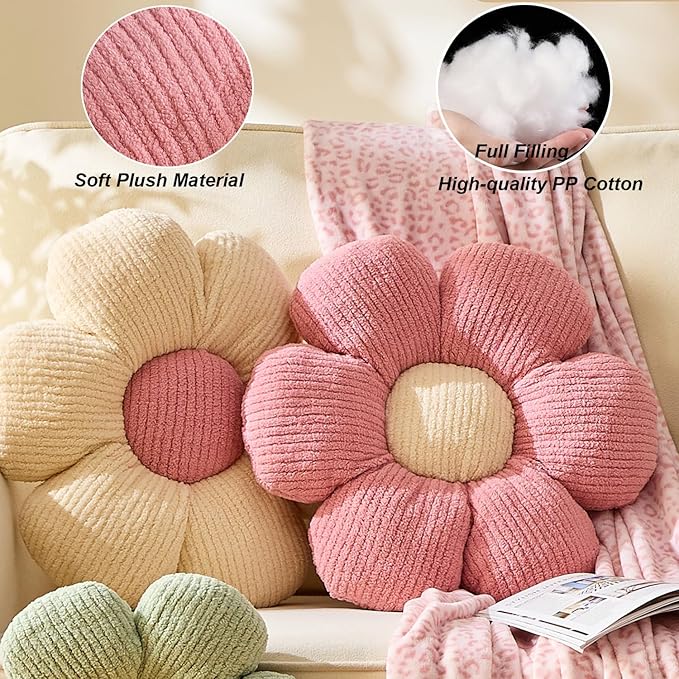 Flower Pillow Flowers Shaped Pillow Cushion Decorative Daisy Pillow for Bed Cute Throw Pillow Flower Floor Pillow Soft Seat Cushion Cream Cushion 19.6"