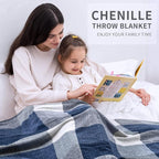 RECYCO Buffalo Paid Chenille Throw Blanket for Couch, Soft Cozy Decorative Buffalo Check Blanket Throw with Tassels for Bed Sofa, Lightweight Chenille Knitted Throw, Plaid Navy Off White, 50'' x 60''