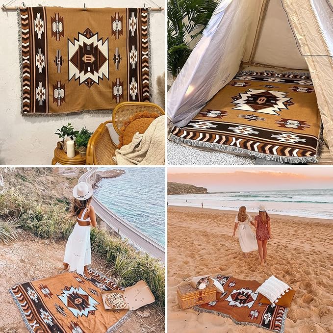 Hopstar Aztec Throw Blanket Navajo Indian Blankets and Throws Boho Western Decor Couch Cover Blanket for Bed Sofa Living Room Beach Travel 51"x63"
