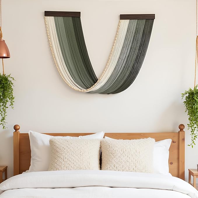 guzhiou Large Macrame Wall Hanging, Boho Wall Tapestry Decor, Fiber Wall Art Background Decor for Living Room Bedroom - Modern Craftsmanship Headboard(Green)