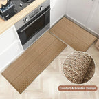 Kitchen Rugs,Kitchen Mats for Floor,Non Slip Washable 20"x 30"+20"x 48" Neutral Braided Rug,Faux Jute Rug with Non Slip Backing for Kitchen,Solid,Easy Clean,Area Rugs Sets of 2Pcs,Tan Brown