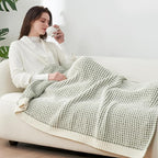 Amélie Home Waffle Chenille Throw Blanket for Couch, Pineapple Stitch Knit Soft Cozy Knit Blanket Decorative Throw for Sofa, Chair, 50"x60", Sage Green&Ivory
