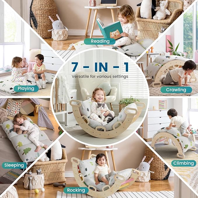 BlueWood Cushion for Climbing Arch, Montessori Philosophy Soft and Non-Slip Pillow for Kids, Pikler Cushion for Reading, Playing, Games, Parties (Forest)