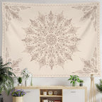 Accnicc Boho Floral Mandala Tapestry for Bedroom Bohemian Butterfly Flower Tapestry Aesthetic Wall Art Large Beige Hippie Indian Tapestries Wall Hanging for Living Room Dorm Decor 80 x 60 Inch