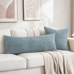 Fancy Homi Set of 2 Light Blue Decorative Throw Pillow Covers 16x16 Inch for Living Room Couch Bed, Rustic Farmhouse Boho Home Decor, Soft Striped Corduroy Textured Square Cushion Case 40x40 cm