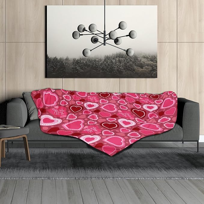 Valentine Blanket Soft Flannel Lightweight Red Pink Love Heart Valentines Throw Blanket Cozy Warm Blankets All Seasons Home Party Decor On Living Room Sofa Couch Bed 60x80 inch