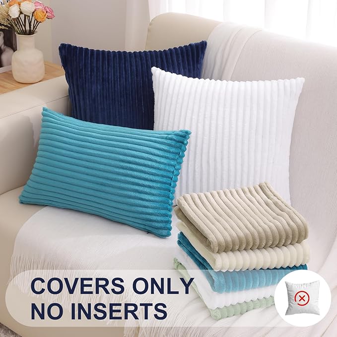 Simmore Decorative Spring Throw Pillow Covers 20x20 Set of 2, Soft Natural Plush Flannel Double-Sided Fluffy Couch Pillow Covers for Sofa Living Room, Teal
