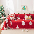 hyha Couch Cover for Dogs, Boho Sofa Covers for 3 Cushion Couch Washable, Chenille Sofa Slipcover for Pets, Loveseat Sectional Couch Throw Blanket with Tassels(Red Christmas Tree, 88.5x150 Inch)