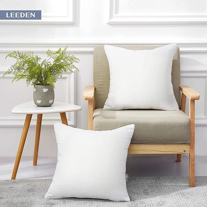 Leeden 18 x 18 Pillow Inserts (Set of 4) - Throw Pillow Inserts with 100% Cotton Cover - 18 Inch Square Interior Sofa Pillow Inserts - Decorative Pillow Insert Pair - White Couch Pillow