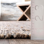 nuLOOM 3x5 Elfriede Jute & Cotton Hand Woven Area Rug, Grey, Solid Rustic Farmhouse Style, Weaved Design, Natural Fiber, For Bedroom, Living Room, Dining Room, Hallway, Office, Entryway
