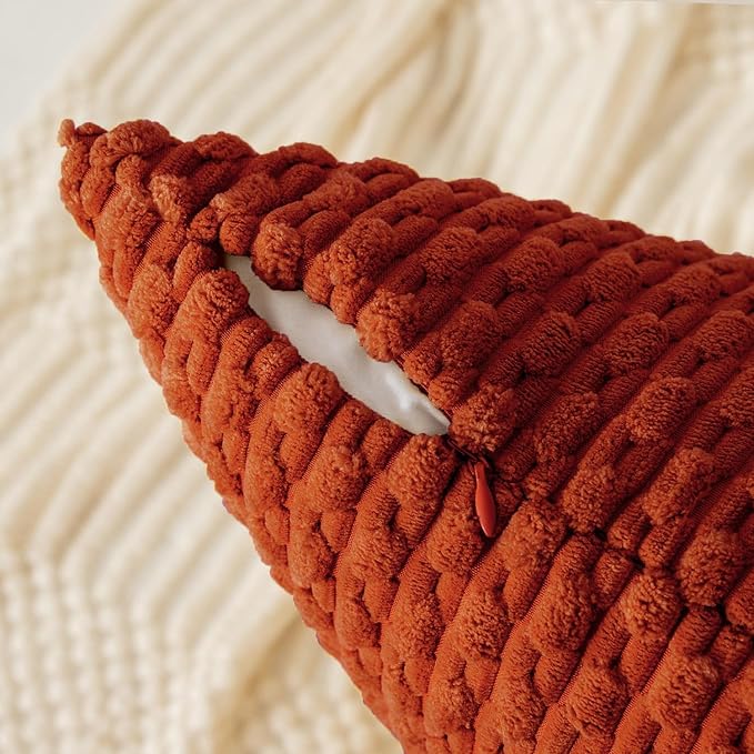 Kevin Textile 20x54 Inch Long Body Lumbar 1 Pack Boho Decorative Throw Pillow Cover Soft Striped Corduroy Rectangle Cushion Case Farmhouse Accent for Living Room Couch Sofa Bed, Burnt Brick